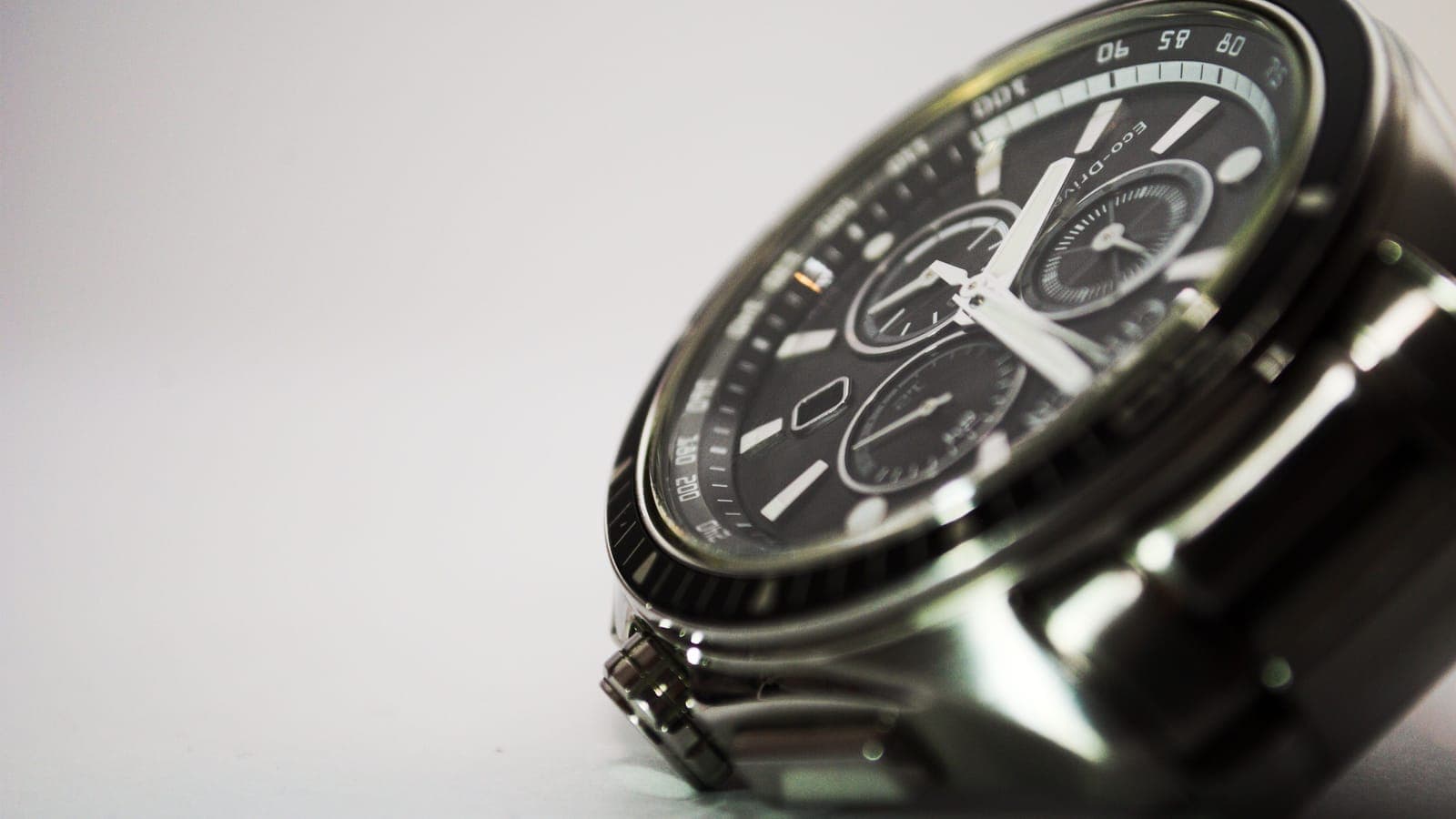 Close-up of an analog wristwatch dial